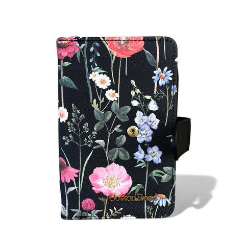 Cotton Road Wallet: Medium BLACK FLORAL PU Leather