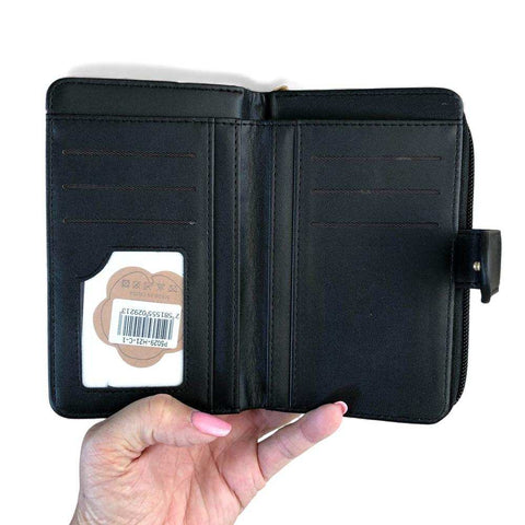 Cotton Road Wallet: Medium BLACK FLORAL PU Leather
