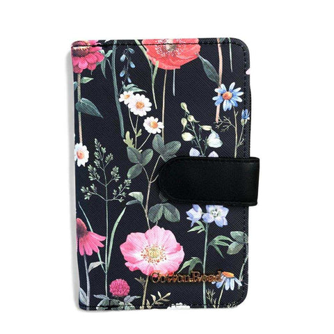Cotton Road Wallet: Medium BLACK FLORAL PU Leather