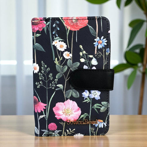 Cotton Road Wallet: Medium BLACK FLORAL PU Leather Wallet