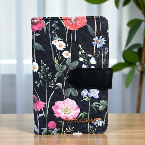 Cotton Road Wallet: Medium BLACK FLORAL PU Leather