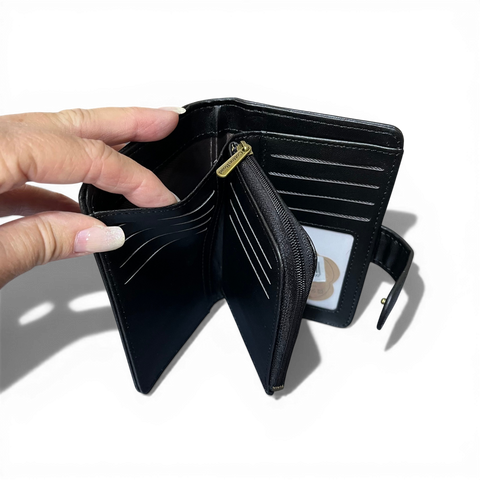 Cotton Road Wallet: Medium BLACK PU Leather with CLIP