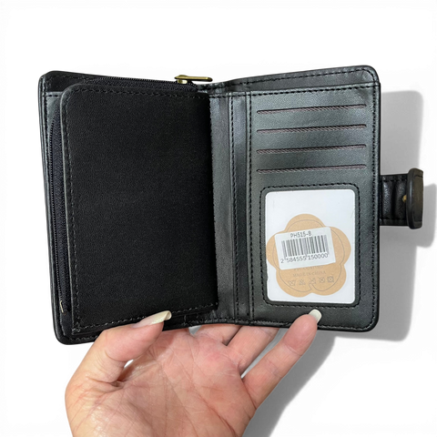 Cotton Road Wallet: Medium BLACK PU Leather with CLIP