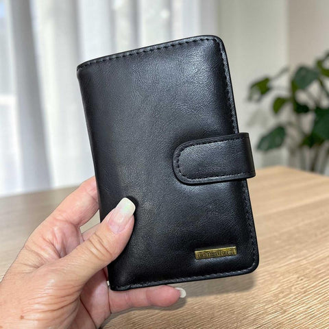 Cotton Road Wallet: Medium BLACK PU Leather with CLIP