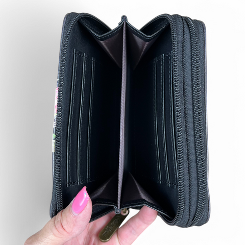 Cotton Road Wallet: Medium BLACK PU Leather with PROTEA Design