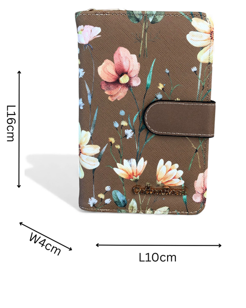 Cotton Road Wallet: Medium BROWN FLORAL PU Leather Wallet