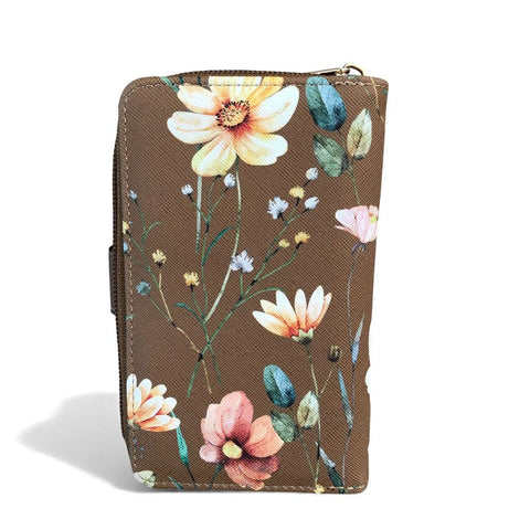 Cotton Road Wallet: Medium BROWN FLORAL PU Leather Wallet