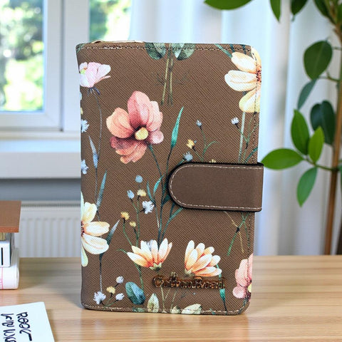 Cotton Road Wallet: Medium BROWN FLORAL PU Leather Wallet