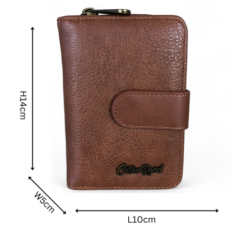 Cotton Road Wallet: Medium BROWN PU Leather Wallet with CLIP