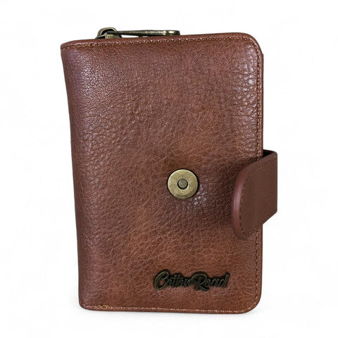 Cotton Road Wallet: Medium BROWN PU Leather Wallet with CLIP