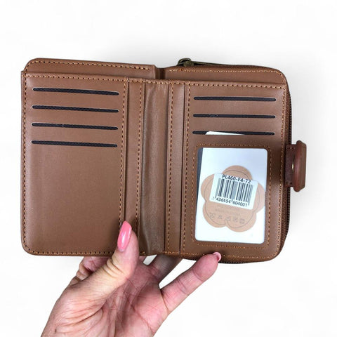 Cotton Road Wallet: Medium BROWN PU Leather Wallet with CLIP