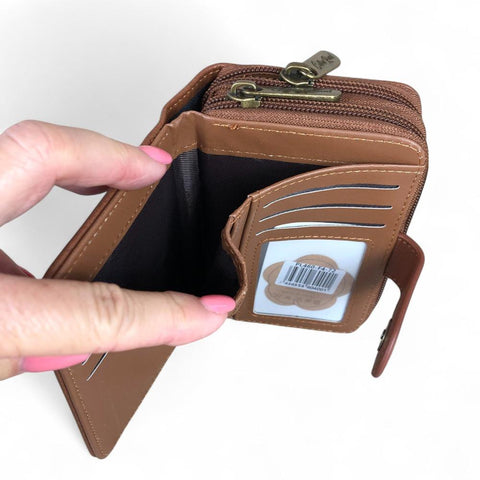 Cotton Road Wallet: Medium BROWN PU Leather Wallet with CLIP