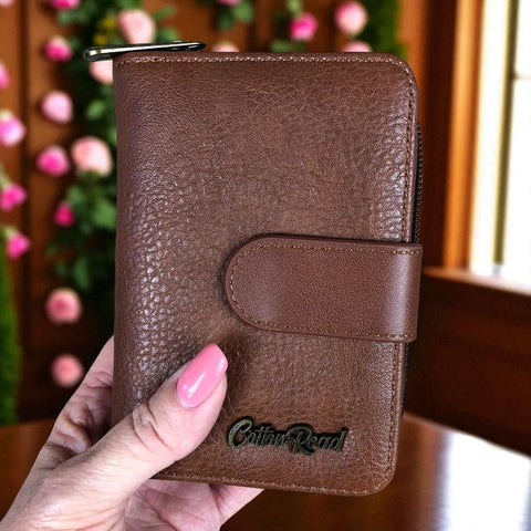 Cotton Road Wallet: Medium BROWN PU Leather Wallet with CLIP