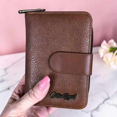 Cotton Road Wallet: Medium BROWN PU Leather Wallet with CLIP