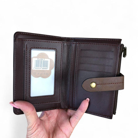 Cotton Road Wallet: Medium BROWN PU Leather Wallet with OUTSIDE ZIP Pocket
