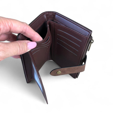 Cotton Road Wallet: Medium BROWN PU Leather Wallet with OUTSIDE ZIP Pocket