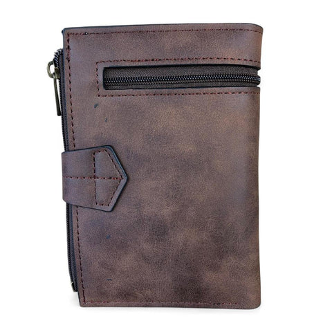 Cotton Road Wallet: Medium BROWN PU Leather Wallet with OUTSIDE ZIP Pocket