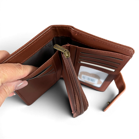Cotton Road Wallet: Medium BROWN PU Leather with CLIP