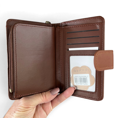 Cotton Road Wallet: Medium BROWN PU Leather with CLIP