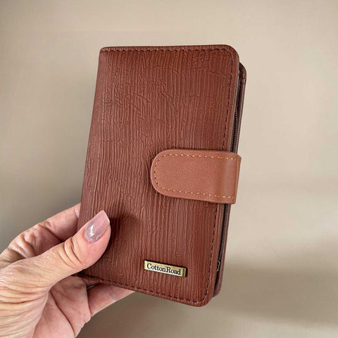 Cotton Road Wallet: Medium BROWN PU Leather with CLIP