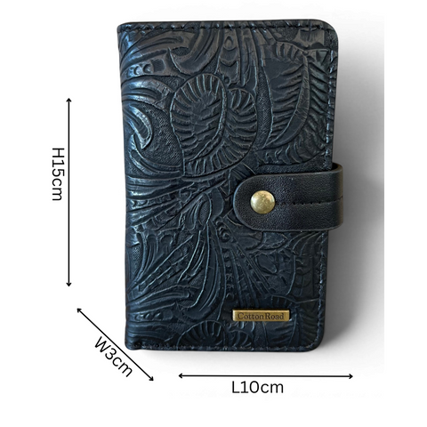Cotton Road Handbag black embossed PU leather with matching wallet set and antique brass hardware