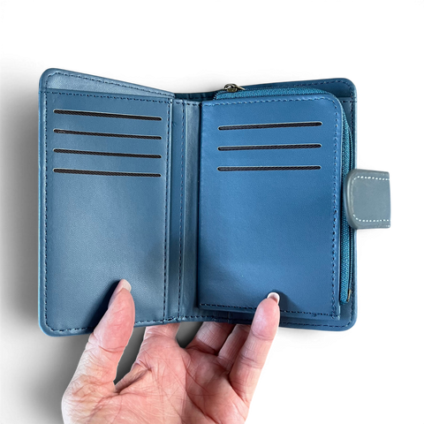 Cotton Road Wallet: Medium Blue PU Leather with CLIP