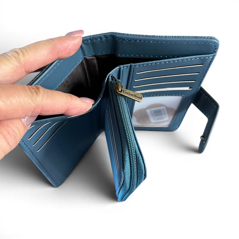 Cotton Road Wallet: Medium Blue PU Leather with CLIP