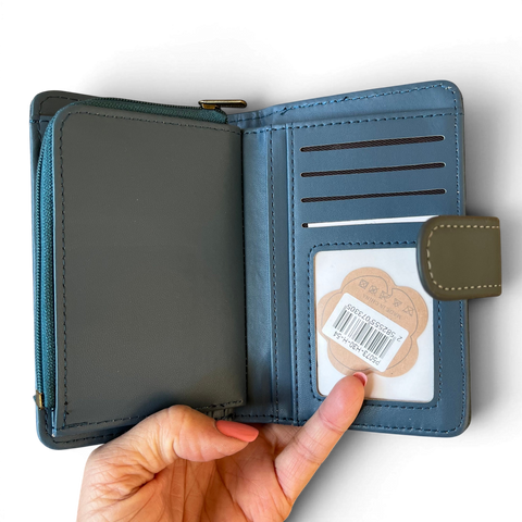 Cotton Road Wallet: Medium Blue PU Leather with CLIP