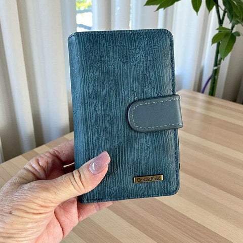 Cotton Road Wallet: Medium Blue PU Leather with CLIP