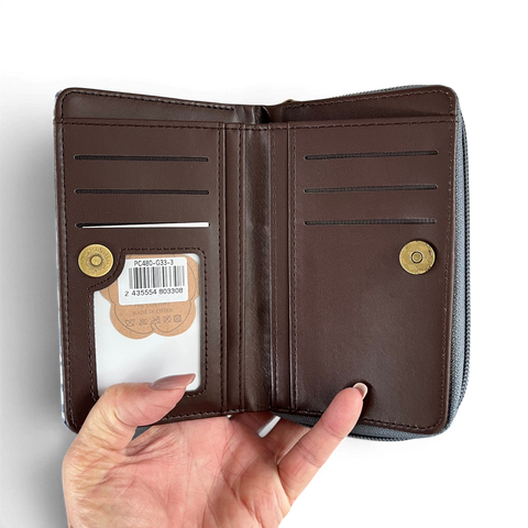 Cotton Road Wallet: Medium Blue Paisley Print PVC Wallet