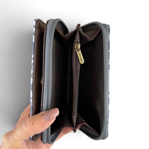 Cotton Road Wallet: Medium Blue Paisley Print PVC Wallet