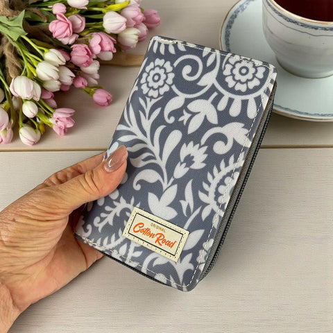 Cotton Road Wallet: Medium Blue Paisley Print PVC Wallet