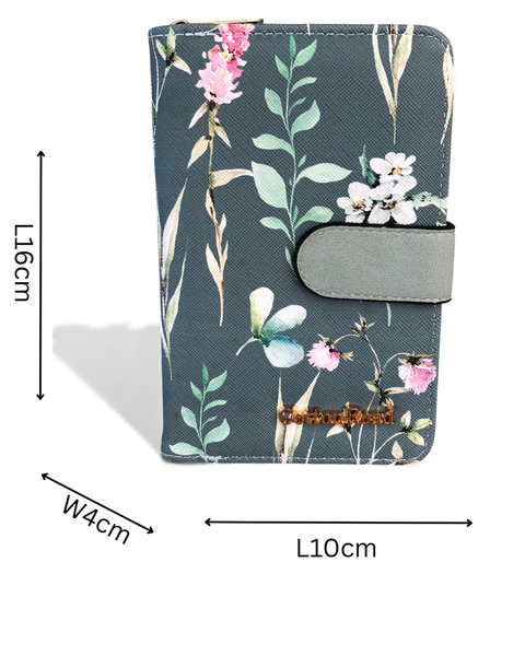 Cotton Road Wallet: Medium GREEN FLORAL PU Leather Wallet