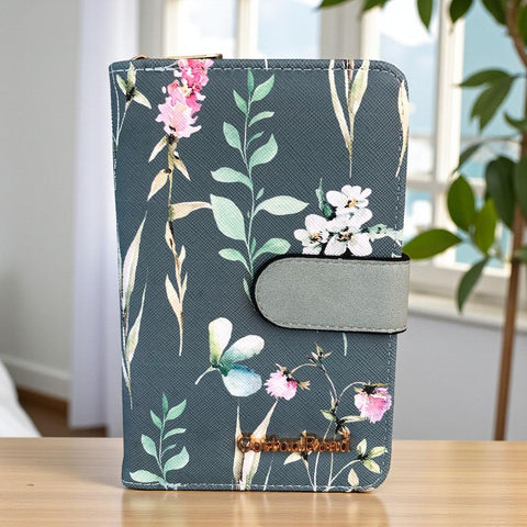 Cotton Road Wallet: Medium GREEN FLORAL PU Leather Wallet