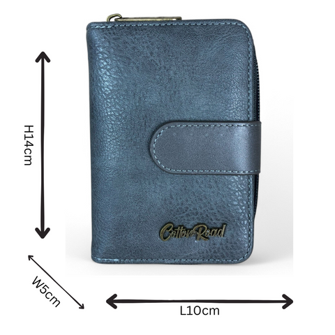 Cotton Road Wallet: Medium GREY PU Leather Wallet with CLIP