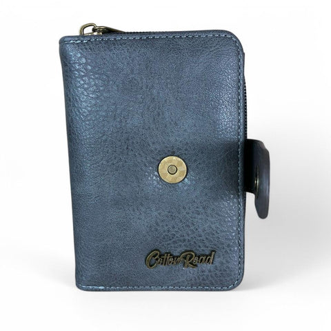 Cotton Road Wallet: Medium GREY PU Leather Wallet with CLIP