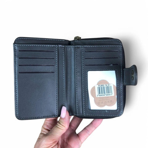 Cotton Road Wallet: Medium GREY PU Leather Wallet with CLIP
