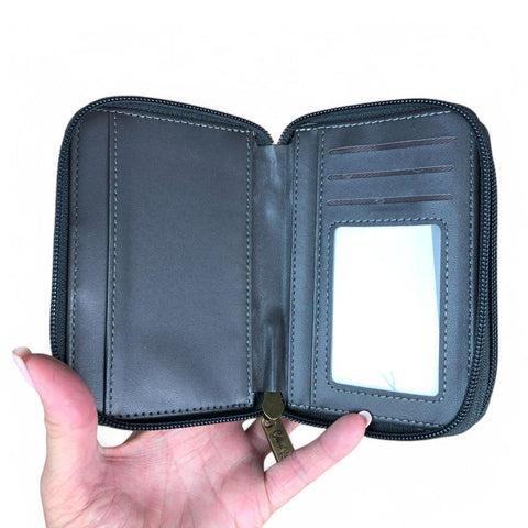 Cotton Road Wallet: Medium GREY PU Leather Wallet with CLIP