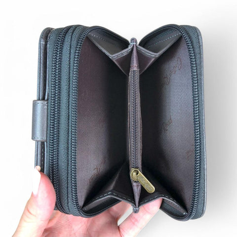Cotton Road Wallet: Medium GREY PU Leather Wallet with CLIP