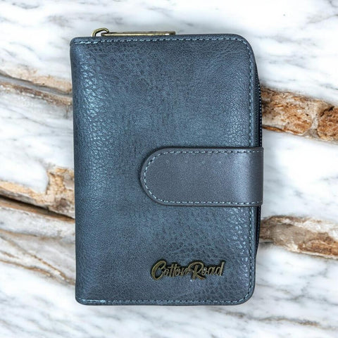 Cotton Road Wallet: Medium GREY PU Leather Wallet with CLIP
