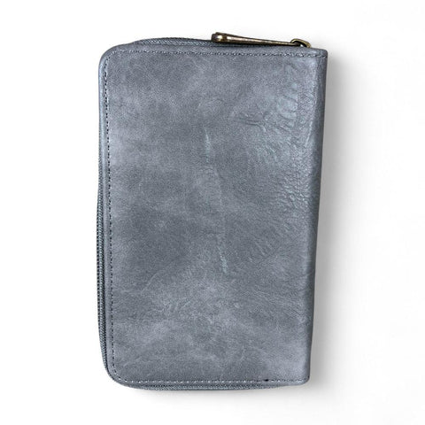 Cotton Road Wallet: Medium GREY PU Leather Wallet with EMBROIDERED PROTEA