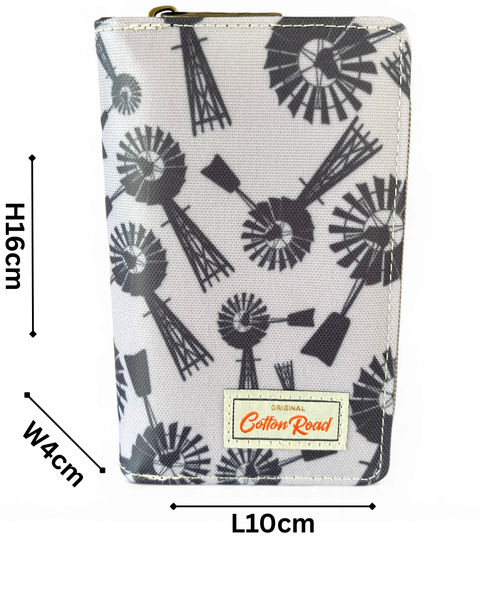 Cotton Road Wallet: Medium GREY PVC Wallet with WINDMILLS