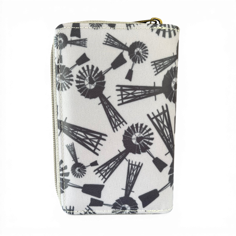 Cotton Road Wallet: Medium GREY PVC Wallet with WINDMILLS