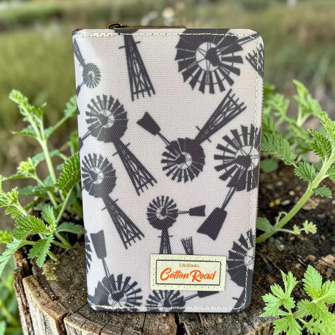 Cotton Road Wallet: Medium GREY PVC Wallet with WINDMILLS