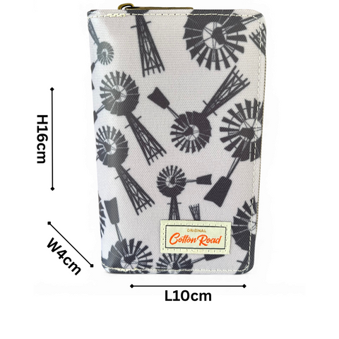 Cotton Road Sling Bag: Grey Canvas Windmill design with Matching Wallet
