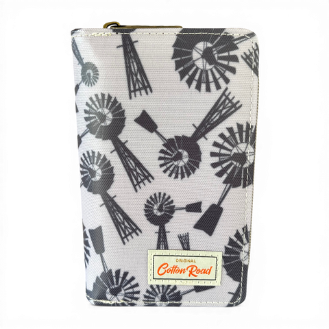 Cotton Road Sling Bag: Grey Canvas Windmill design with Matching Wallet