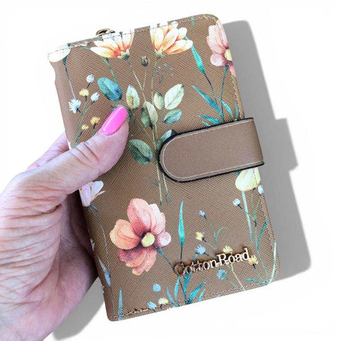 Cotton Road Wallet: Medium KHAKI FLORAL PU Leather Wallet
