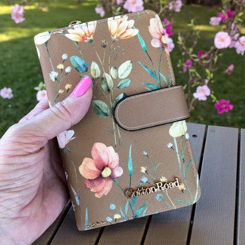 Cotton Road Wallet: Medium KHAKI FLORAL PU Leather Wallet