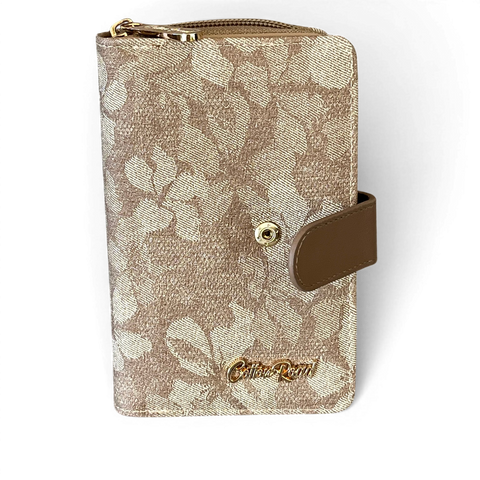 Cotton Road Wallet: Medium KHAKI FLORAL PU Leather with Clip