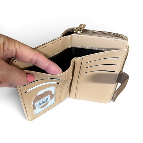 Cotton Road Wallet: Medium KHAKI FLORAL PU Leather with Clip